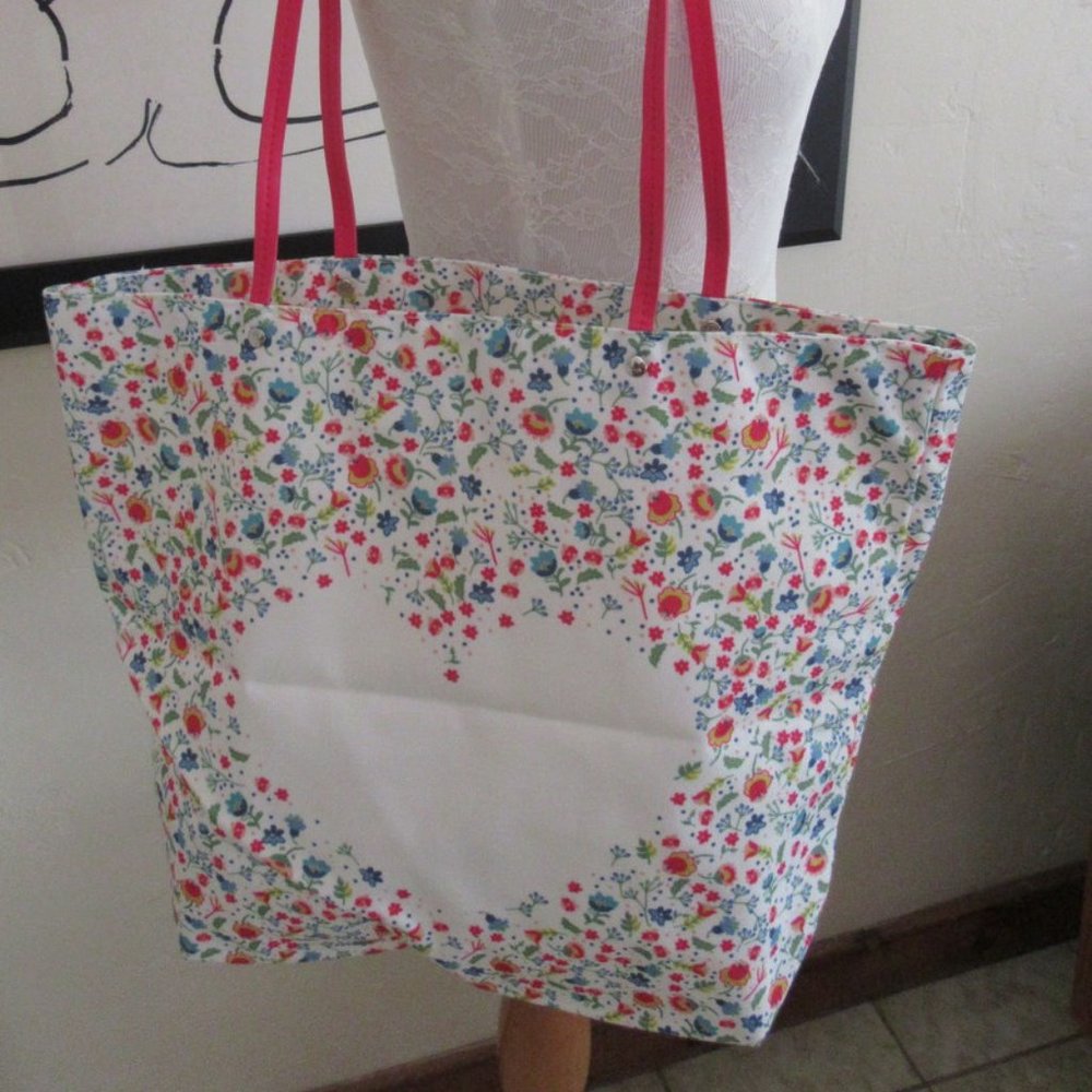 Flowered heart canvas tote shopping beach bag - large size